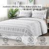 imageAndency Quilt King Size Set Grey 106x96 Inch 3 Pieces1 Striped Boho Printed Quilt and 2 Pillowcases Bohemian Summer Lightweight Reversible Microfiber Bedspread Coverlet SetsWhite Black  Printed Pattern