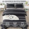 imageAndency Quilt King Size Set Grey 106x96 Inch 3 Pieces1 Striped Boho Printed Quilt and 2 Pillowcases Bohemian Summer Lightweight Reversible Microfiber Bedspread Coverlet Sets04  Black  Printed Pattern