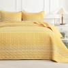 imageAndency Quilt King Size Set Grey 106x96 Inch 3 Pieces1 Striped Boho Printed Quilt and 2 Pillowcases Bohemian Summer Lightweight Reversible Microfiber Bedspread Coverlet Sets08  Yellow  Printed Pattern