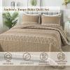 imageAndency Quilt King Size Set Grey 106x96 Inch 3 Pieces1 Striped Boho Printed Quilt and 2 Pillowcases Bohemian Summer Lightweight Reversible Microfiber Bedspread Coverlet SetsTaupe  Printed Pattern
