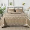 imageAndency Quilt King Size Set Grey 106x96 Inch 3 Pieces1 Striped Boho Printed Quilt and 2 Pillowcases Bohemian Summer Lightweight Reversible Microfiber Bedspread Coverlet SetsTaupe  Printed Pattern