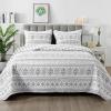 imageAndency Quilt King Size Set Grey 106x96 Inch 3 Pieces1 Striped Boho Printed Quilt and 2 Pillowcases Bohemian Summer Lightweight Reversible Microfiber Bedspread Coverlet SetsWhite Black  Printed Pattern