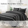 imageAndency Quilt King Size Set Grey 106x96 Inch 3 Pieces1 Striped Boho Printed Quilt and 2 Pillowcases Bohemian Summer Lightweight Reversible Microfiber Bedspread Coverlet Sets04  Black  Printed Pattern