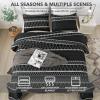 imageAndency Quilt King Size Set Grey 106x96 Inch 3 Pieces1 Striped Boho Printed Quilt and 2 Pillowcases Bohemian Summer Lightweight Reversible Microfiber Bedspread Coverlet Sets04  Black  Printed Pattern