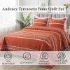 imageAndency Quilt King Size Set Grey 106x96 Inch 3 Pieces1 Striped Boho Printed Quilt and 2 Pillowcases Bohemian Summer Lightweight Reversible Microfiber Bedspread Coverlet Sets06  Orange  Printed Pattern