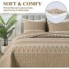 imageAndency Quilt King Size Set Grey 106x96 Inch 3 Pieces1 Striped Boho Printed Quilt and 2 Pillowcases Bohemian Summer Lightweight Reversible Microfiber Bedspread Coverlet SetsTaupe  Printed Pattern