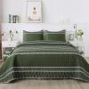 imageAndency Quilt King Size Set Grey 106x96 Inch 3 Pieces1 Striped Boho Printed Quilt and 2 Pillowcases Bohemian Summer Lightweight Reversible Microfiber Bedspread Coverlet Sets05  Green  Printed Pattern