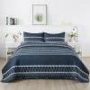 imageAndency Quilt King Size Set Grey 106x96 Inch 3 Pieces1 Striped Boho Printed Quilt and 2 Pillowcases Bohemian Summer Lightweight Reversible Microfiber Bedspread Coverlet Sets02  Navy  Printed Pattern