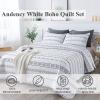 imageAndency Quilt King Size Set Grey 106x96 Inch 3 Pieces1 Striped Boho Printed Quilt and 2 Pillowcases Bohemian Summer Lightweight Reversible Microfiber Bedspread Coverlet Sets03  White  Printed Pattern