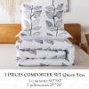 imageAndency White Leaves Print Comforter Set Queen Size 90x90 Inch 3 Pieces Lightweight Soft Microfiber Bedding Comforter Sets Aesthetic Cute Bed Set for All Season