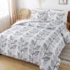 imageAndency White Leaves Print Comforter Set Queen Size 90x90 Inch 3 Pieces Lightweight Soft Microfiber Bedding Comforter Sets Aesthetic Cute Bed Set for All Season