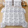 imageAndency White Leaves Print Comforter Set Queen Size 90x90 Inch 3 Pieces Lightweight Soft Microfiber Bedding Comforter Sets Aesthetic Cute Bed Set for All Season