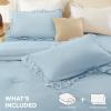 imageAndency White Ruffle Comforter Full Set 3pcs Vintage Farmhouse Shabby Chic Bedding Comforter Set Soft Lightweight Fluffy Bed Comforter Sets All Season Bedding SetLight Blue