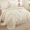 imageAndency White Ruffle Comforter Full Set 3pcs Vintage Farmhouse Shabby Chic Bedding Comforter Set Soft Lightweight Fluffy Bed Comforter Sets All Season Bedding SetBeige