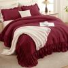 imageAndency White Ruffle Comforter Full Set 3pcs Vintage Farmhouse Shabby Chic Bedding Comforter Set Soft Lightweight Fluffy Bed Comforter Sets All Season Bedding SetBurgundy