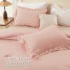 imageAndency White Ruffle Comforter Full Set 3pcs Vintage Farmhouse Shabby Chic Bedding Comforter Set Soft Lightweight Fluffy Bed Comforter Sets All Season Bedding SetBlush