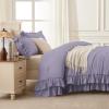 imageAndency White Ruffle Comforter Full Set 3pcs Vintage Farmhouse Shabby Chic Bedding Comforter Set Soft Lightweight Fluffy Bed Comforter Sets All Season Bedding SetGrayish Purple