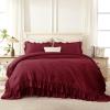 imageAndency White Ruffle Comforter Full Set 3pcs Vintage Farmhouse Shabby Chic Bedding Comforter Set Soft Lightweight Fluffy Bed Comforter Sets All Season Bedding SetBurgundy