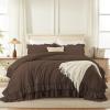 imageAndency White Ruffle Comforter Full Set 3pcs Vintage Farmhouse Shabby Chic Bedding Comforter Set Soft Lightweight Fluffy Bed Comforter Sets All Season Bedding SetBrown