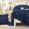 imageAndency White Ruffle Comforter Full Set 3pcs Vintage Farmhouse Shabby Chic Bedding Comforter Set Soft Lightweight Fluffy Bed Comforter Sets All Season Bedding SetNavy