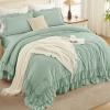 imageAndency White Ruffle Comforter Full Set 3pcs Vintage Farmhouse Shabby Chic Bedding Comforter Set Soft Lightweight Fluffy Bed Comforter Sets All Season Bedding SetSage
