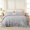 imageAndency White Ruffle Comforter Full Set 3pcs Vintage Farmhouse Shabby Chic Bedding Comforter Set Soft Lightweight Fluffy Bed Comforter Sets All Season Bedding SetLight Gray