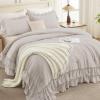imageAndency White Ruffle Comforter Full Set 3pcs Vintage Farmhouse Shabby Chic Bedding Comforter Set Soft Lightweight Fluffy Bed Comforter Sets All Season Bedding SetLinen