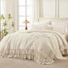 imageAndency White Ruffle Comforter Full Set 3pcs Vintage Farmhouse Shabby Chic Bedding Comforter Set Soft Lightweight Fluffy Bed Comforter Sets All Season Bedding SetBeige