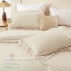 imageAndency White Ruffle Comforter Full Set 3pcs Vintage Farmhouse Shabby Chic Bedding Comforter Set Soft Lightweight Fluffy Bed Comforter Sets All Season Bedding SetBeige