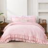 imageAndency White Ruffle Comforter Full Set 3pcs Vintage Farmhouse Shabby Chic Bedding Comforter Set Soft Lightweight Fluffy Bed Comforter Sets All Season Bedding SetPink