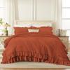 imageAndency White Ruffle Comforter Full Set 3pcs Vintage Farmhouse Shabby Chic Bedding Comforter Set Soft Lightweight Fluffy Bed Comforter Sets All Season Bedding SetTerracotta