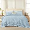 imageAndency White Ruffle Comforter Full Set 3pcs Vintage Farmhouse Shabby Chic Bedding Comforter Set Soft Lightweight Fluffy Bed Comforter Sets All Season Bedding SetLight Blue