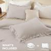 imageAndency White Ruffle Comforter Full Set 3pcs Vintage Farmhouse Shabby Chic Bedding Comforter Set Soft Lightweight Fluffy Bed Comforter Sets All Season Bedding SetLinen