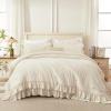imageAndency White Ruffle Comforter Full Set 3pcs Vintage Farmhouse Shabby Chic Bedding Comforter Set Soft Lightweight Fluffy Bed Comforter Sets All Season Bedding SetBeige