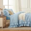 imageAndency White Ruffle Comforter Full Set 3pcs Vintage Farmhouse Shabby Chic Bedding Comforter Set Soft Lightweight Fluffy Bed Comforter Sets All Season Bedding SetLight Blue