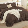 imageAndency White Ruffle Comforter Full Set 3pcs Vintage Farmhouse Shabby Chic Bedding Comforter Set Soft Lightweight Fluffy Bed Comforter Sets All Season Bedding SetBrown