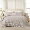 imageAndency White Ruffle Comforter Full Set 3pcs Vintage Farmhouse Shabby Chic Bedding Comforter Set Soft Lightweight Fluffy Bed Comforter Sets All Season Bedding SetLinen