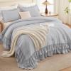 imageAndency White Ruffle Comforter Full Set 3pcs Vintage Farmhouse Shabby Chic Bedding Comforter Set Soft Lightweight Fluffy Bed Comforter Sets All Season Bedding SetLight Gray