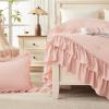 imageAndency White Ruffle Comforter Full Set 3pcs Vintage Farmhouse Shabby Chic Bedding Comforter Set Soft Lightweight Fluffy Bed Comforter Sets All Season Bedding SetBlush