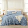 imageAndency White Ruffle Comforter Full Set 3pcs Vintage Farmhouse Shabby Chic Bedding Comforter Set Soft Lightweight Fluffy Bed Comforter Sets All Season Bedding SetGrayish Blue