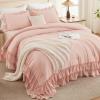 imageAndency White Ruffle Comforter Full Set 3pcs Vintage Farmhouse Shabby Chic Bedding Comforter Set Soft Lightweight Fluffy Bed Comforter Sets All Season Bedding SetBlush