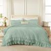 imageAndency White Ruffle Comforter Full Set 3pcs Vintage Farmhouse Shabby Chic Bedding Comforter Set Soft Lightweight Fluffy Bed Comforter Sets All Season Bedding SetSage