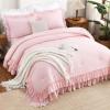imageAndency White Ruffle Comforter Full Set 3pcs Vintage Farmhouse Shabby Chic Bedding Comforter Set Soft Lightweight Fluffy Bed Comforter Sets All Season Bedding SetPink