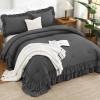 imageAndency White Ruffle Comforter Full Set 3pcs Vintage Farmhouse Shabby Chic Bedding Comforter Set Soft Lightweight Fluffy Bed Comforter Sets All Season Bedding SetDark Grey