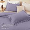 imageAndency White Ruffle Comforter Full Set 3pcs Vintage Farmhouse Shabby Chic Bedding Comforter Set Soft Lightweight Fluffy Bed Comforter Sets All Season Bedding SetGrayish Purple