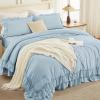 imageAndency White Ruffle Comforter Full Set 3pcs Vintage Farmhouse Shabby Chic Bedding Comforter Set Soft Lightweight Fluffy Bed Comforter Sets All Season Bedding SetLight Blue