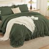 imageAndency White Ruffle Comforter Full Set 3pcs Vintage Farmhouse Shabby Chic Bedding Comforter Set Soft Lightweight Fluffy Bed Comforter Sets All Season Bedding SetOlive