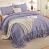 imageAndency White Ruffle Comforter Full Set 3pcs Vintage Farmhouse Shabby Chic Bedding Comforter Set Soft Lightweight Fluffy Bed Comforter Sets All Season Bedding SetGrayish Purple