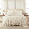imageAndency White Ruffle Comforter Full Set 3pcs Vintage Farmhouse Shabby Chic Bedding Comforter Set Soft Lightweight Fluffy Bed Comforter Sets All Season Bedding SetBeige