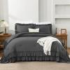 imageAndency White Ruffle Comforter Full Set 3pcs Vintage Farmhouse Shabby Chic Bedding Comforter Set Soft Lightweight Fluffy Bed Comforter Sets All Season Bedding SetDark Grey